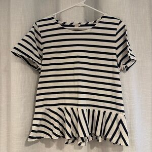 J. Crew Factory Navy and White Striped Peplum Top